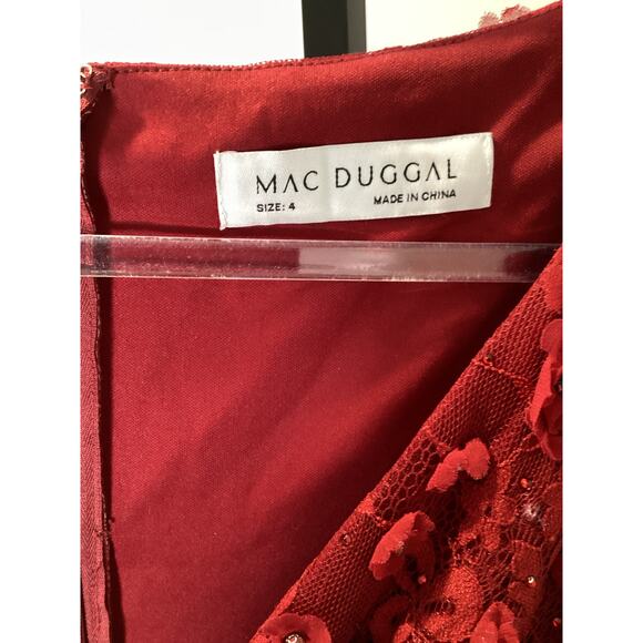 Mac Duggal Women’s Layered Floral Appliques Dress Burgundy Red 67710 - Size 4 - Picture 7 of 10
